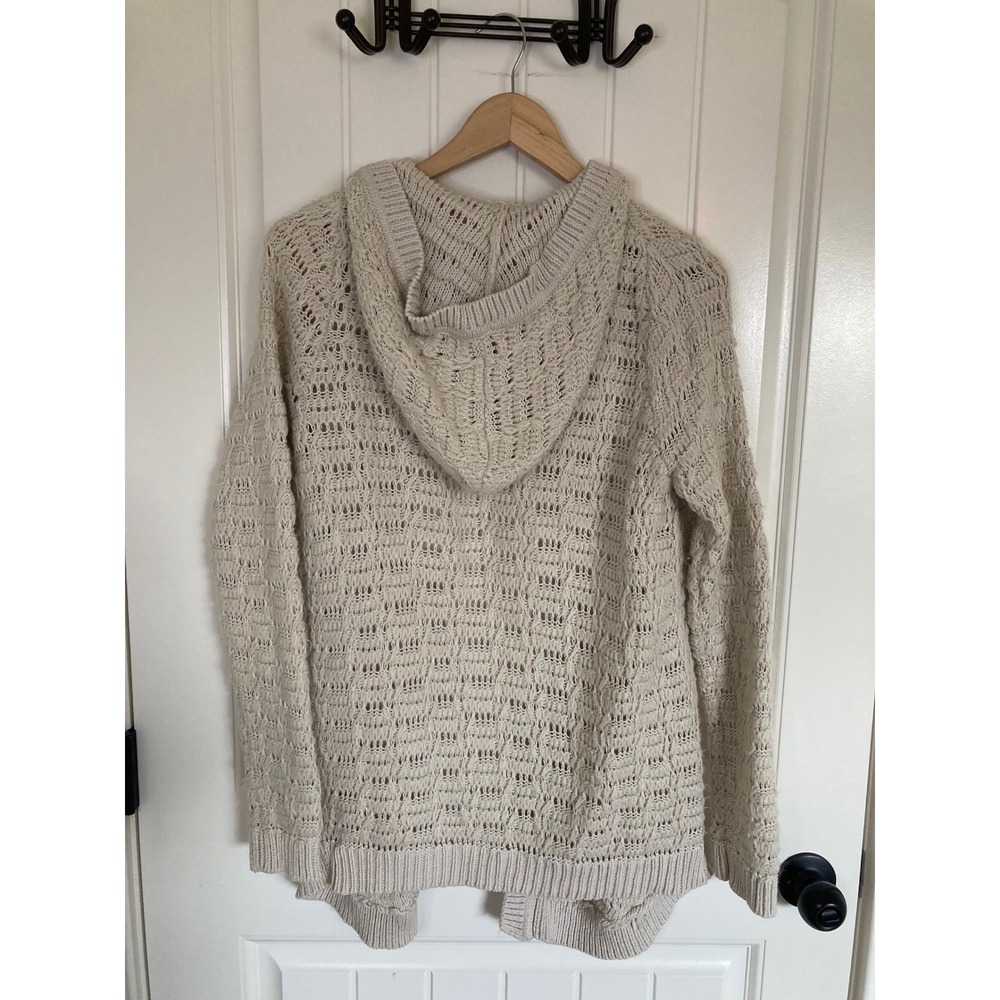 Anthropologie Sleeping on Snow Cream Pointelle Knit Hooded Open Cardigan Small - Picture 6 of 10